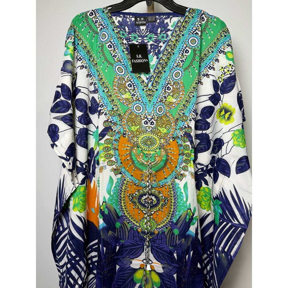 S.R. Fashion Women's Green & Navy Printed Swim Coverup